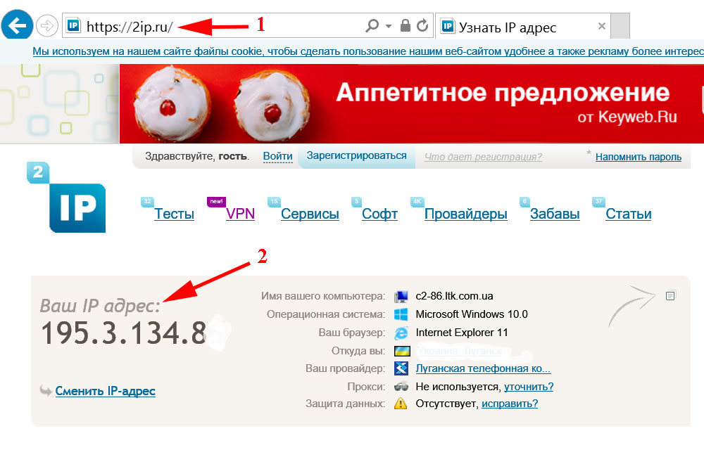 Скриншот, сайт 2ip.ru